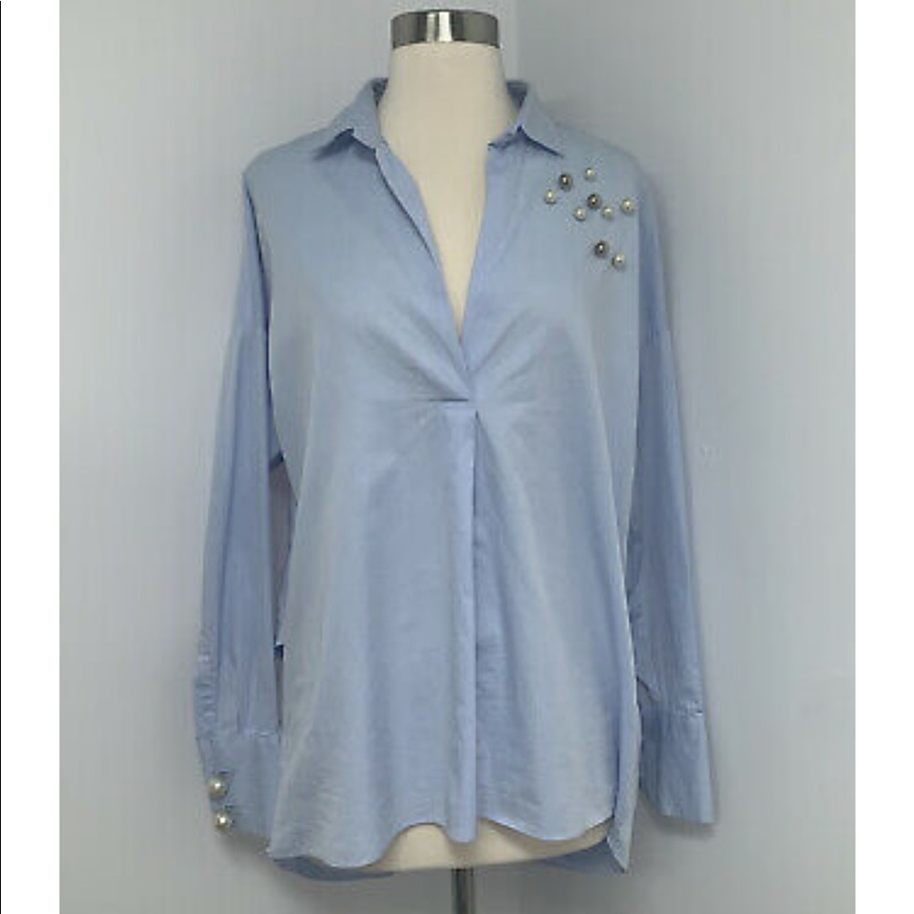 Zara Woman Long Sleeve Blouse pearl detail